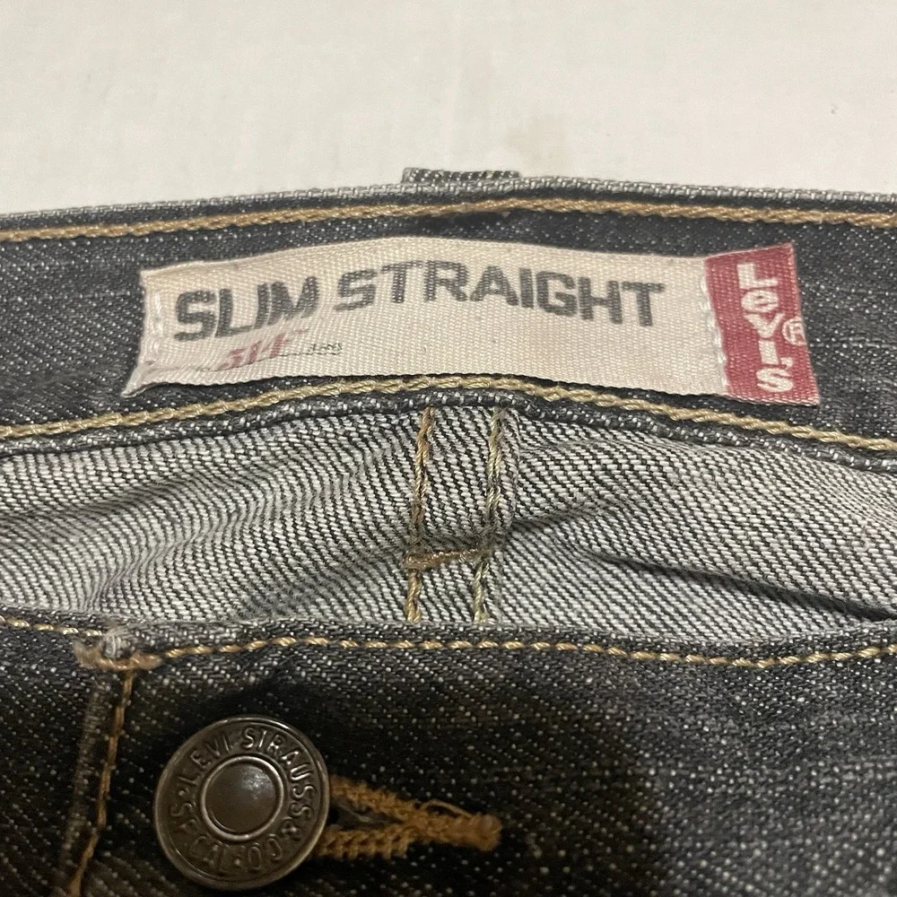 Levi's 514 Slim Straight Jeans Men's 36 X 31 Black Charcoal Denim Made Mexico